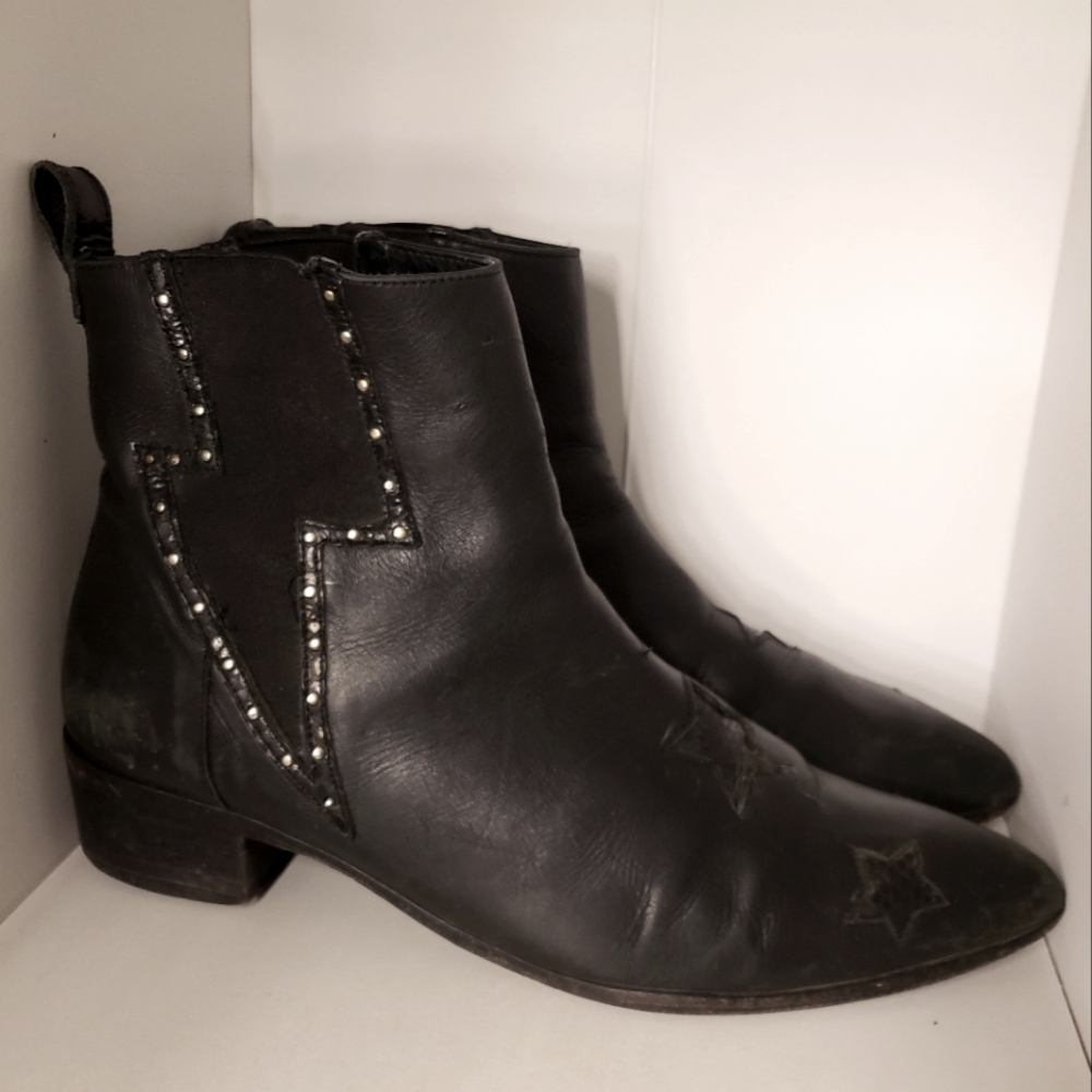 Modern Vice Black Ankle Boots with Star and Lightning Bolt Design Bowie 9